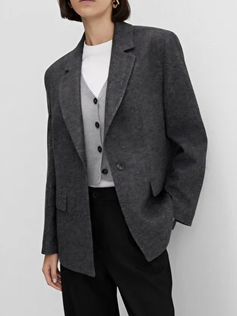Mavi Herringbone Wool Blazer — Gray